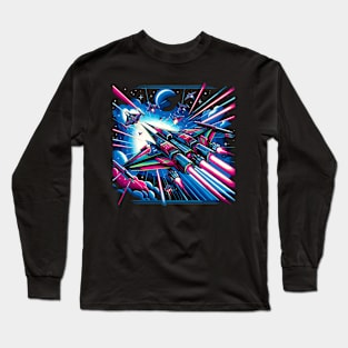 Neon Space Conflict: 80s Galactic Battle Long Sleeve T-Shirt